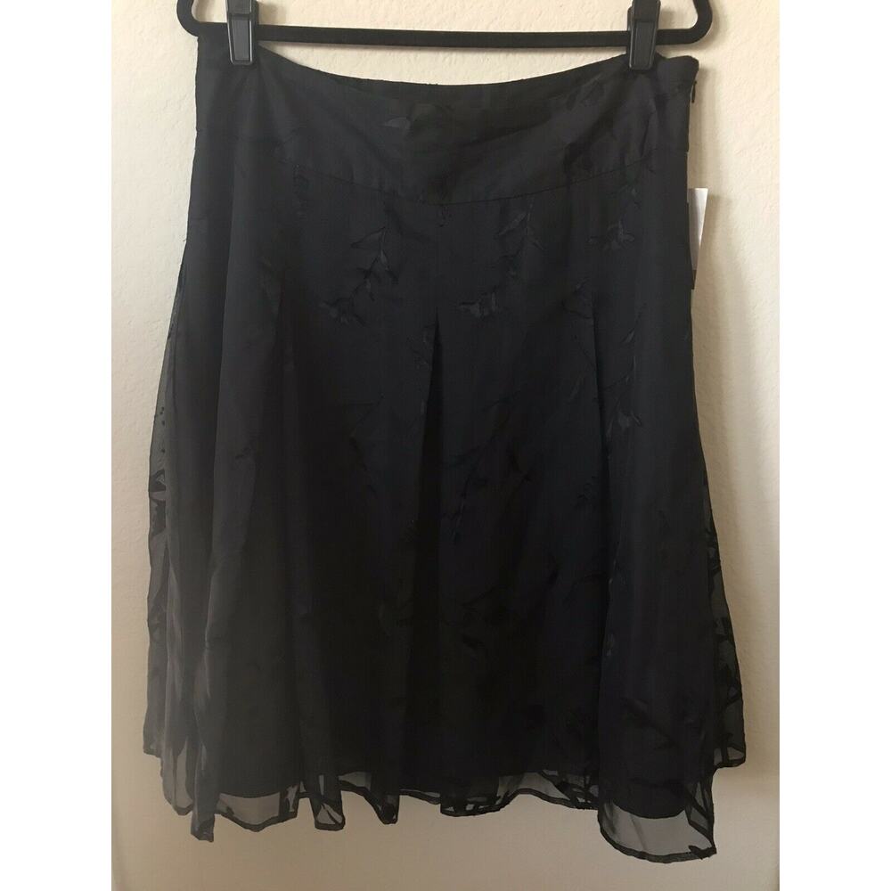 Hillard & Hanson Black Floral Lined Pleated A Line Women’s Skirt Size 12